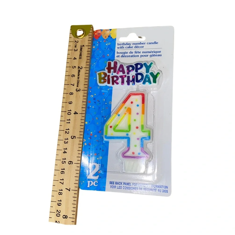 Birthday Number Candle #4 Rainbow Polka Dot Cake Topper Happy Birthday‎ NIP